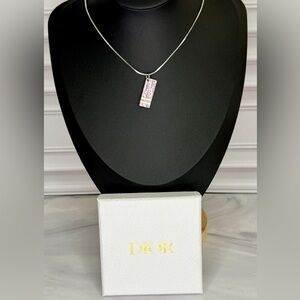 Dior Pink & Silver Trotter Pendant Necklace | Dior Logo Charm Necklace | Vintage